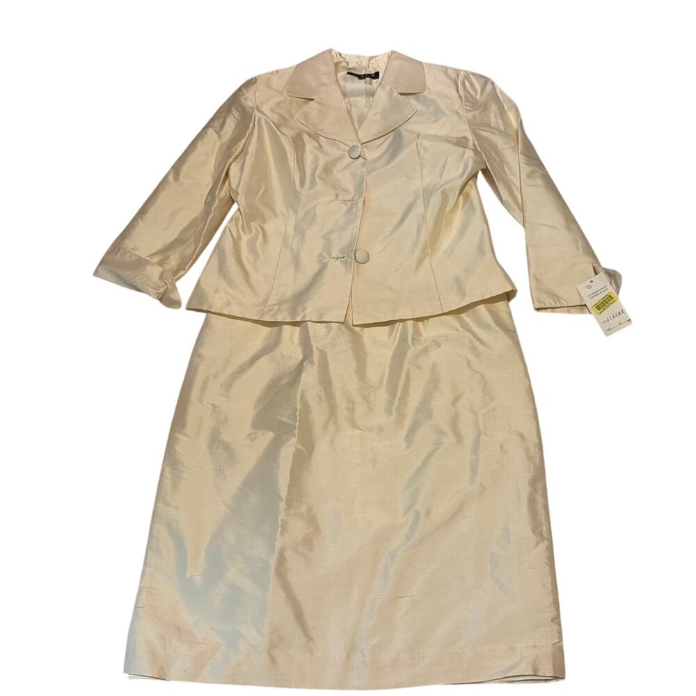 Vintage Trio New York 2-Piece Dress & Jacket Set - Cream Ivory Silk Shell Size 6
